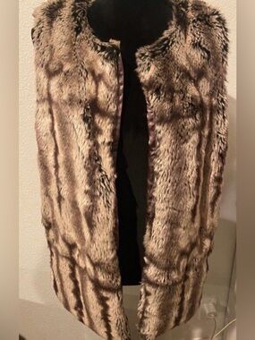 Women’s Faux Fur Open Vest in Mixed Brown (Size S)